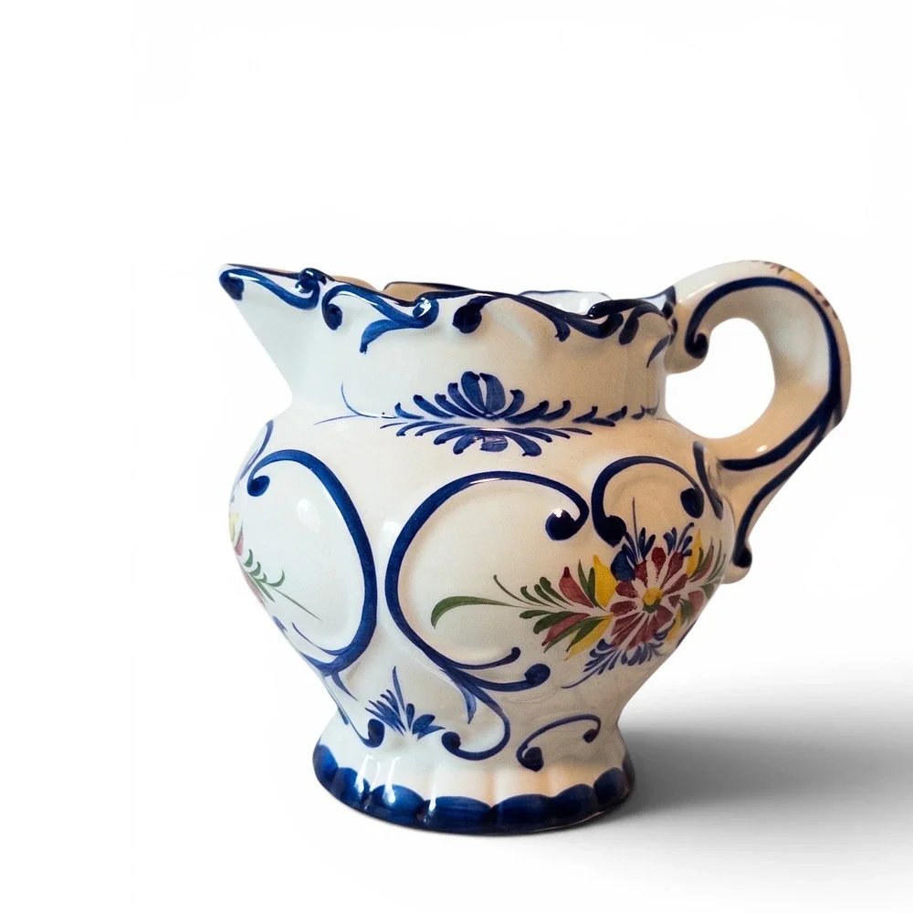 RCCL Portugal Hand Painted Ceramic Floral Pitcher Blue White 672 L